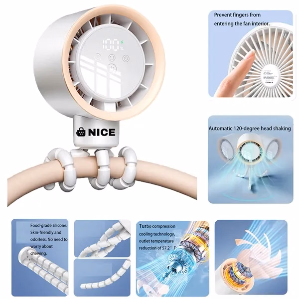 Intelligent Baby Stroller Octopus Fan for Desk, Travel and Daily Use