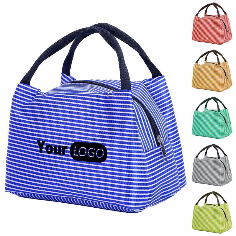 Nylon Customizable Striped Lunch Tote