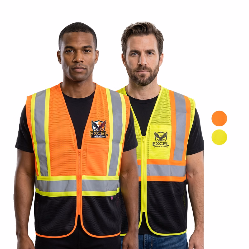 3.8 Oz. Polyester Class 2 Color Block Reflective Tape Safety Vest With Pocket
