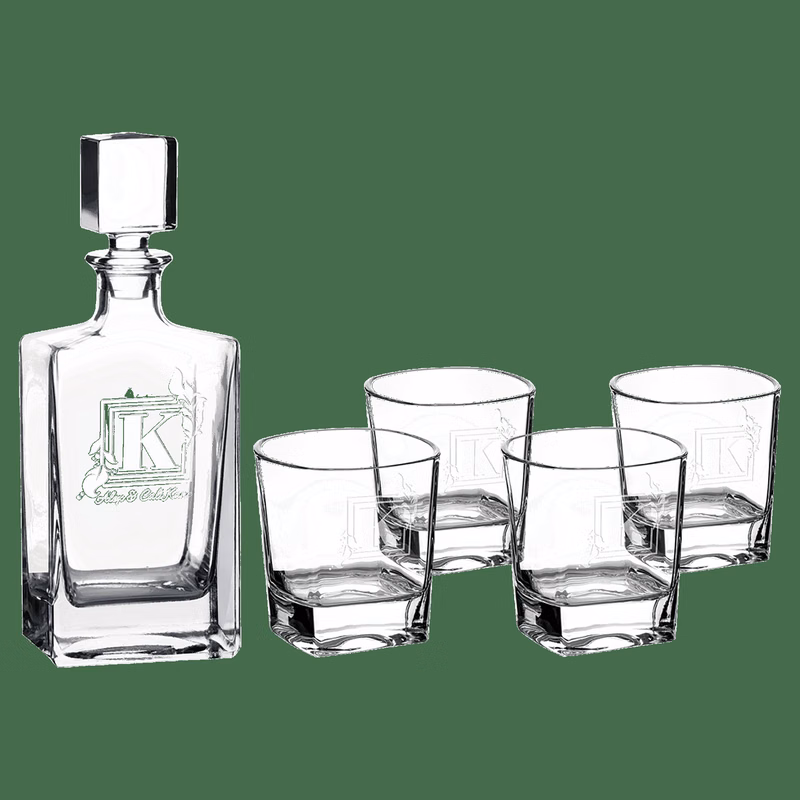 Polar Camel 8 oz Clear 810 M L Rectangle Glass Decanter Set with Four Rocks Glasses in Black Gift B