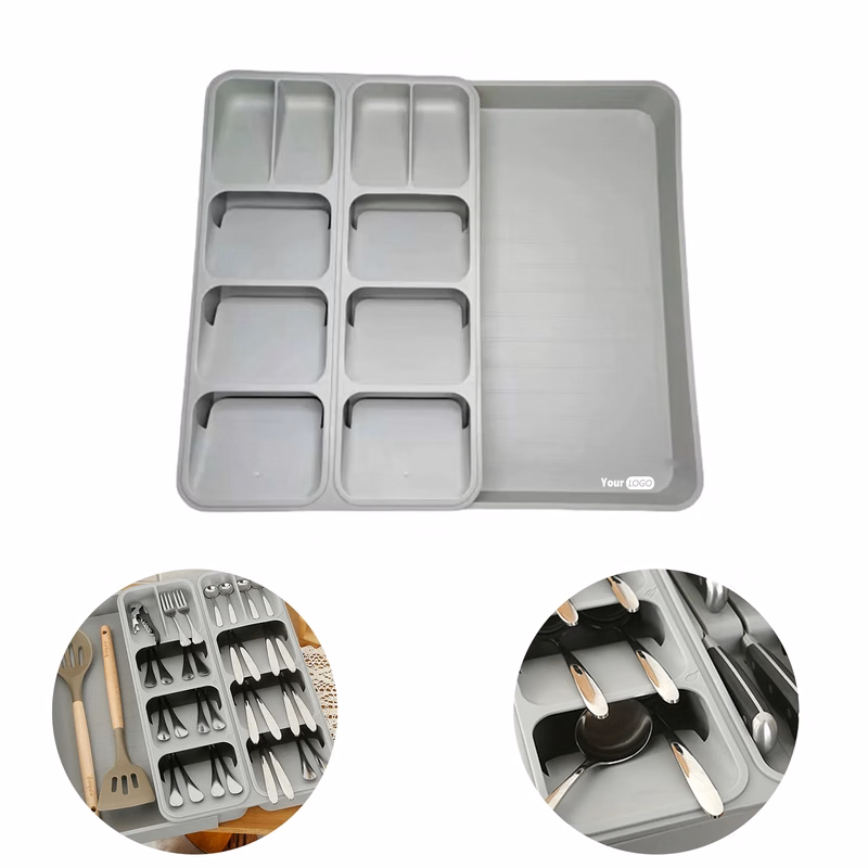 Polypropylene Double Cutlery Kitchen Drawer Storage Box