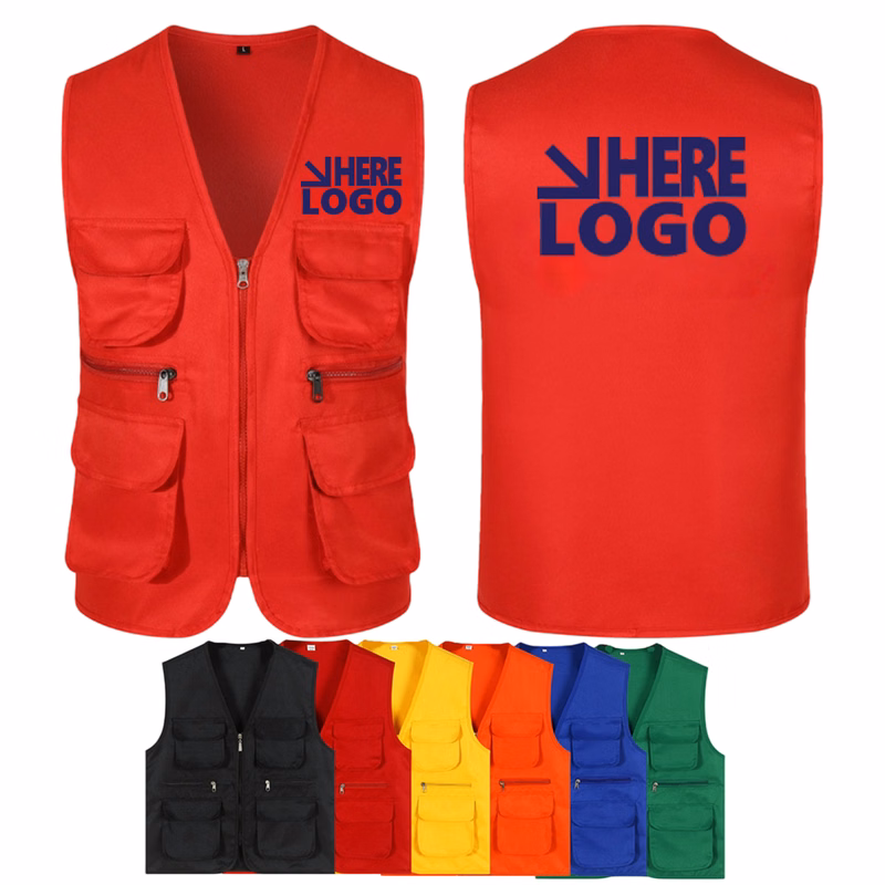 Polyester Solid Color Multi Pocket Volunteer Work Vest