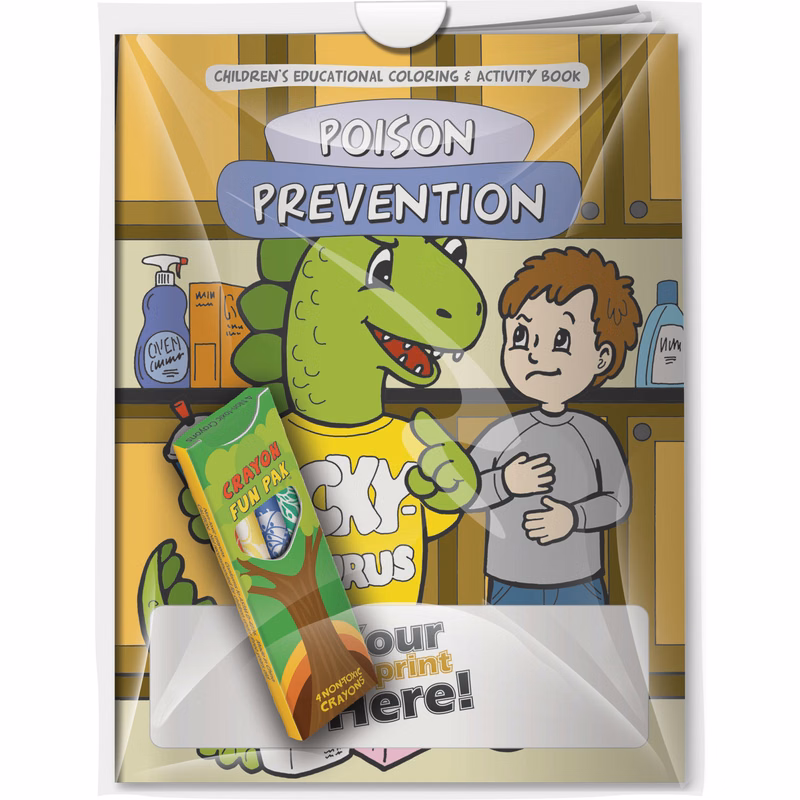 Combo Pack - CB1009 Coloring Book & 4-Pack of Crayons (Imprinted) in a Poly Bag