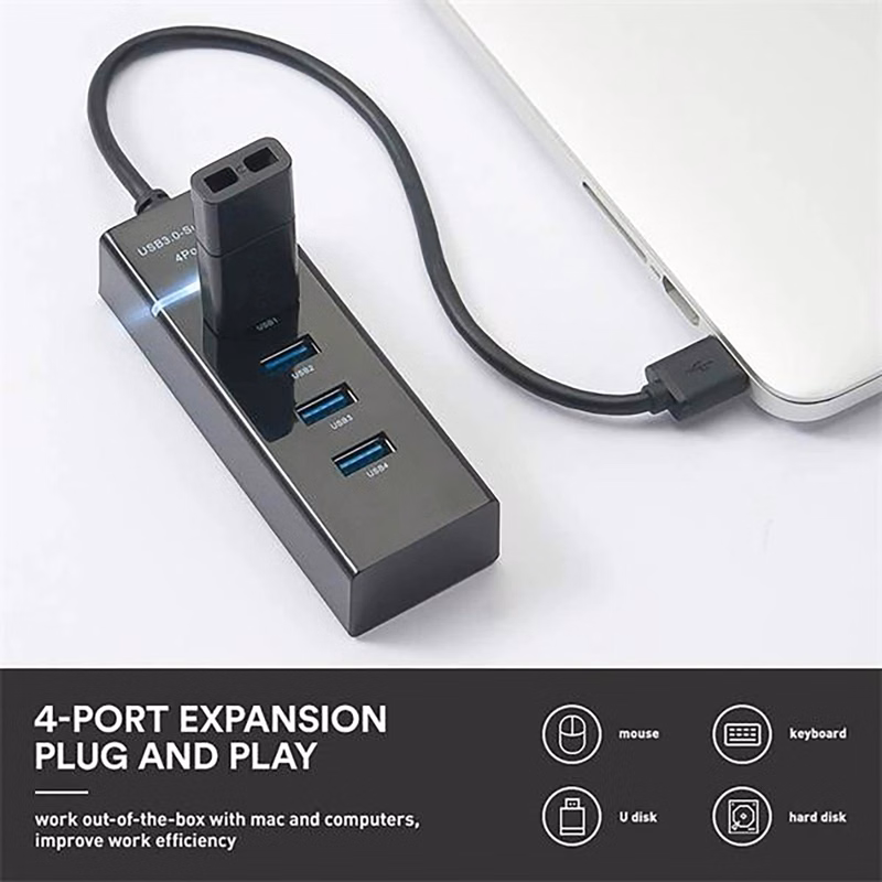 4 Port USB 3.0 Hub with Extended Cable and LED Indicator