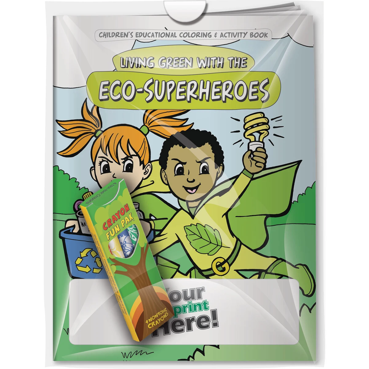 Combo Pack - CB1072 Coloring Book & 4-Pack of Crayons (Imprinted) in a Poly Bag 1