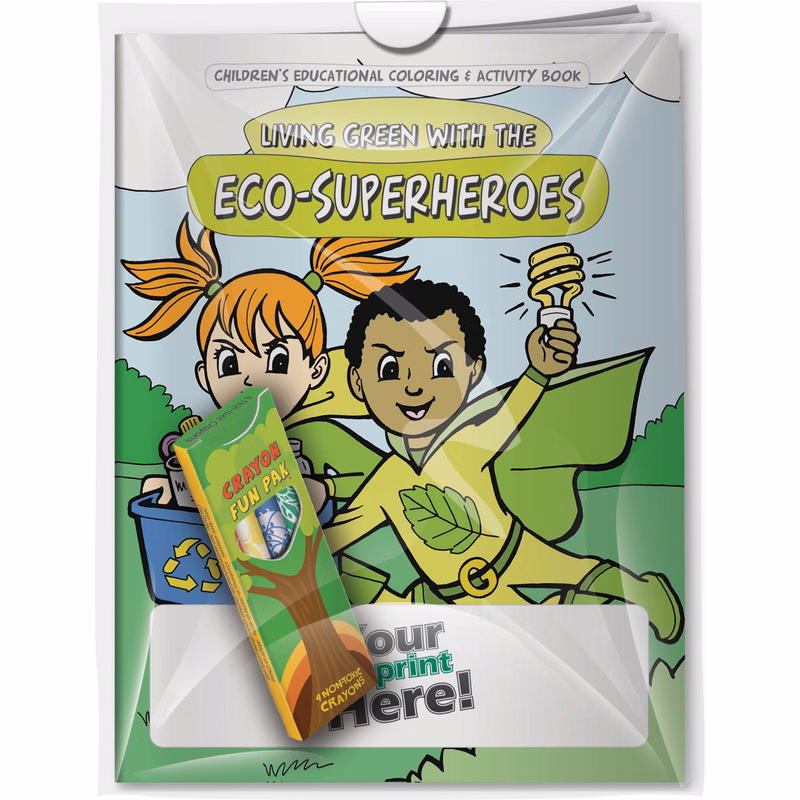 Combo Pack - CB1072 Coloring Book & 4-Pack of Crayons (Imprinted) in a Poly Bag