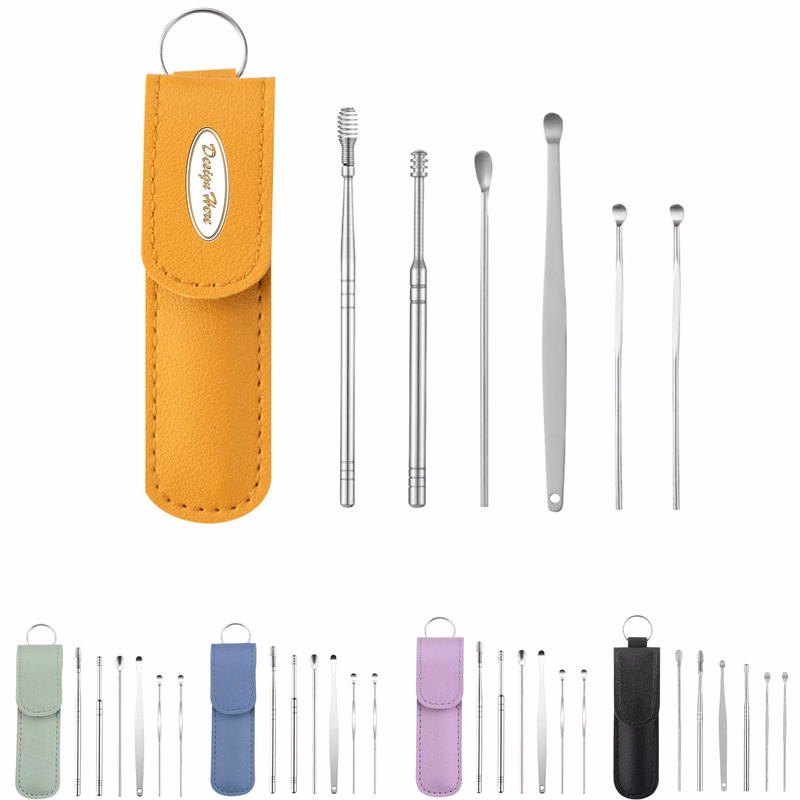 Portable 6-Piece Ear Cleaning Kit with Leather Case Ear Picks