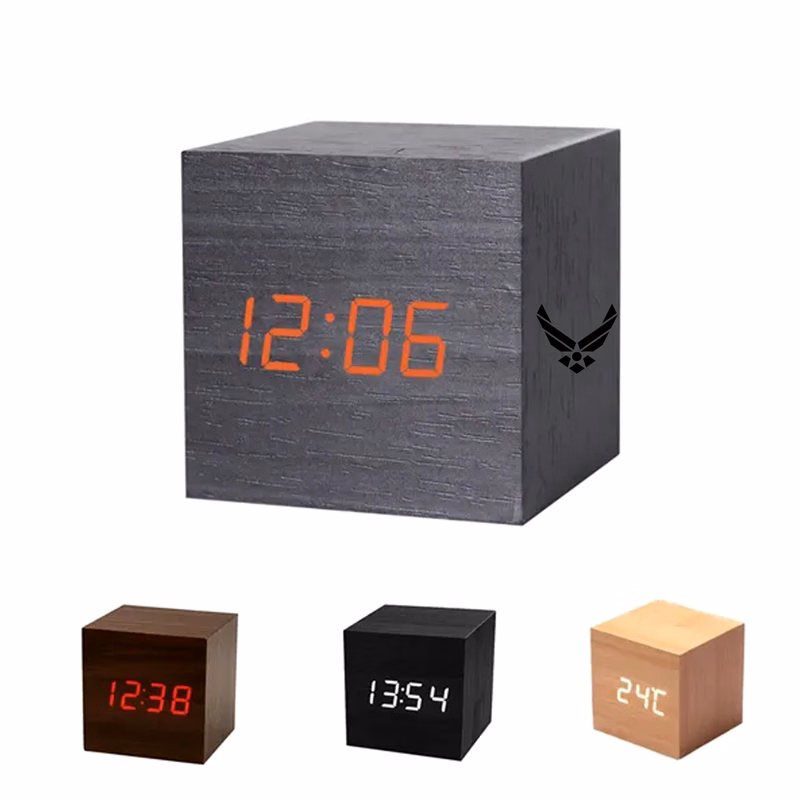 Minimalist Bamboo LED Cube Alarm Clock