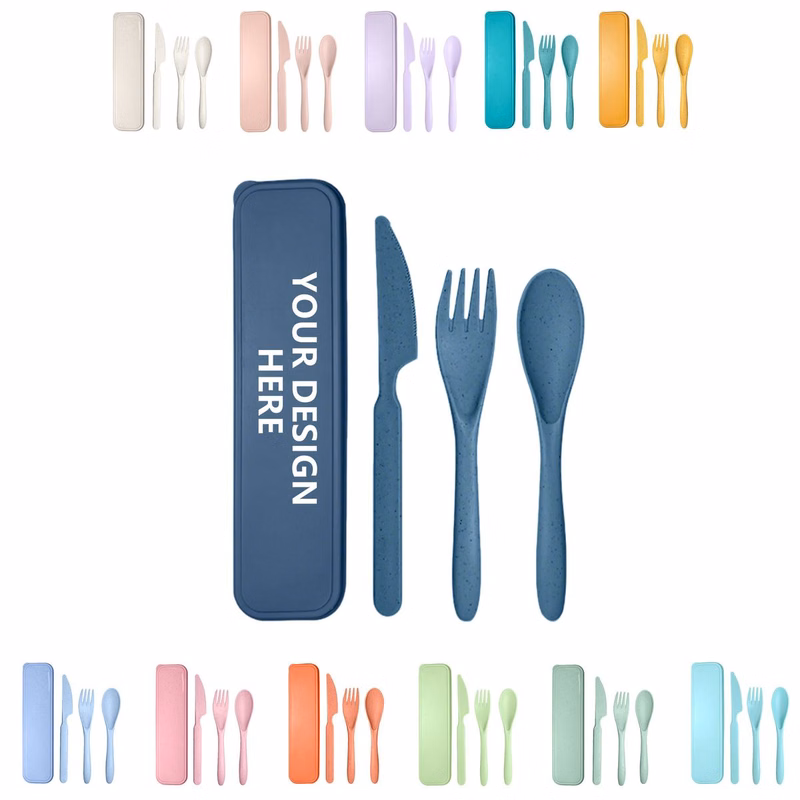 3-In-1 Portable Wheat Straw Cutlery Set