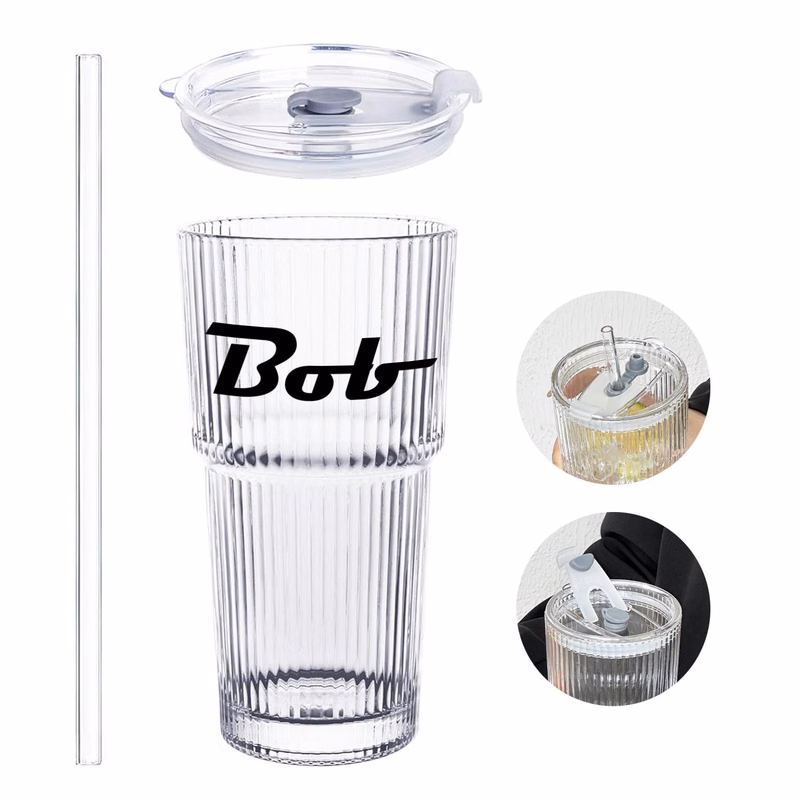 20oz High-appearance-value sealed striped glass strawcup