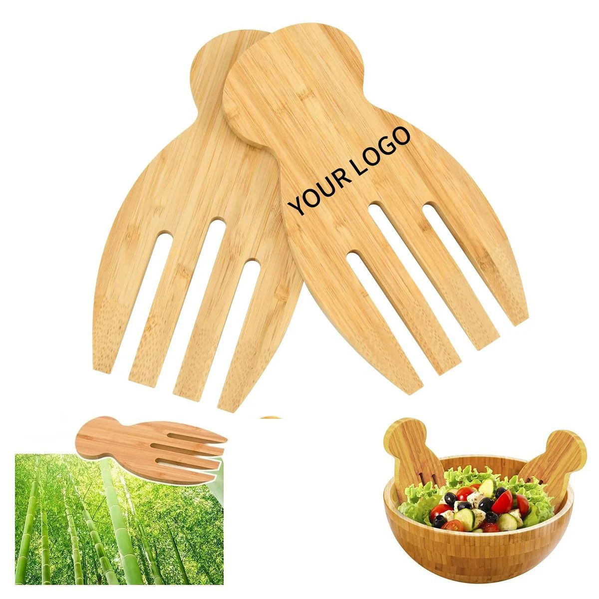 Bamboo Ergonomic Salad Serving Tongs 1