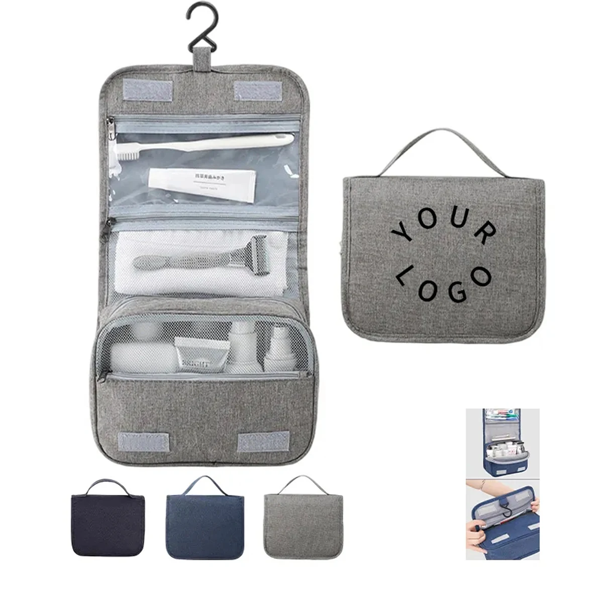 Multi-Compartment Terylene Toiletry Bag with Hangable Design 1
