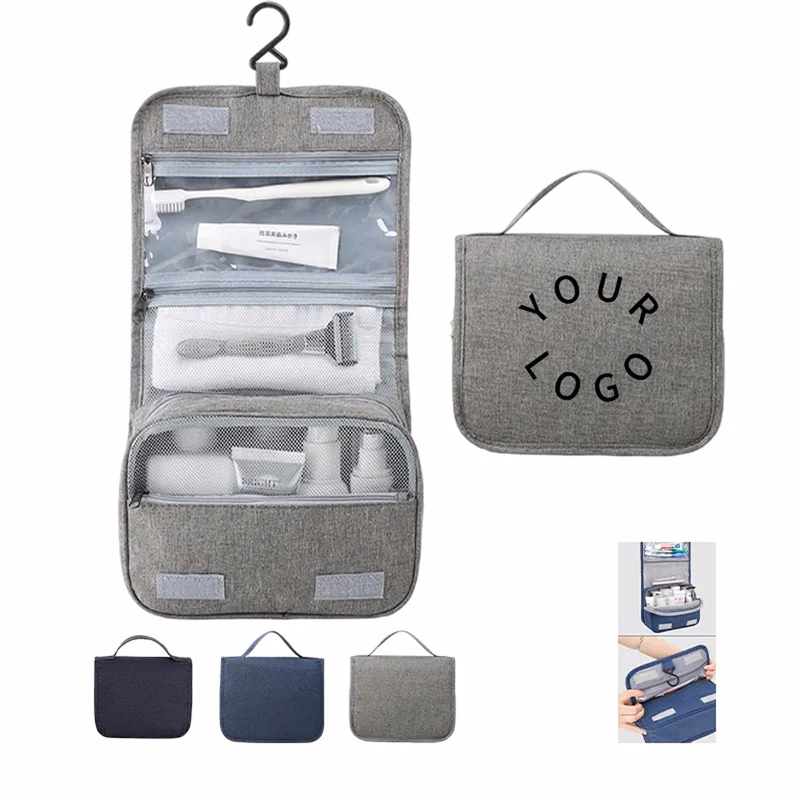 Multi-Compartment Terylene Toiletry Bag with Hangable Design