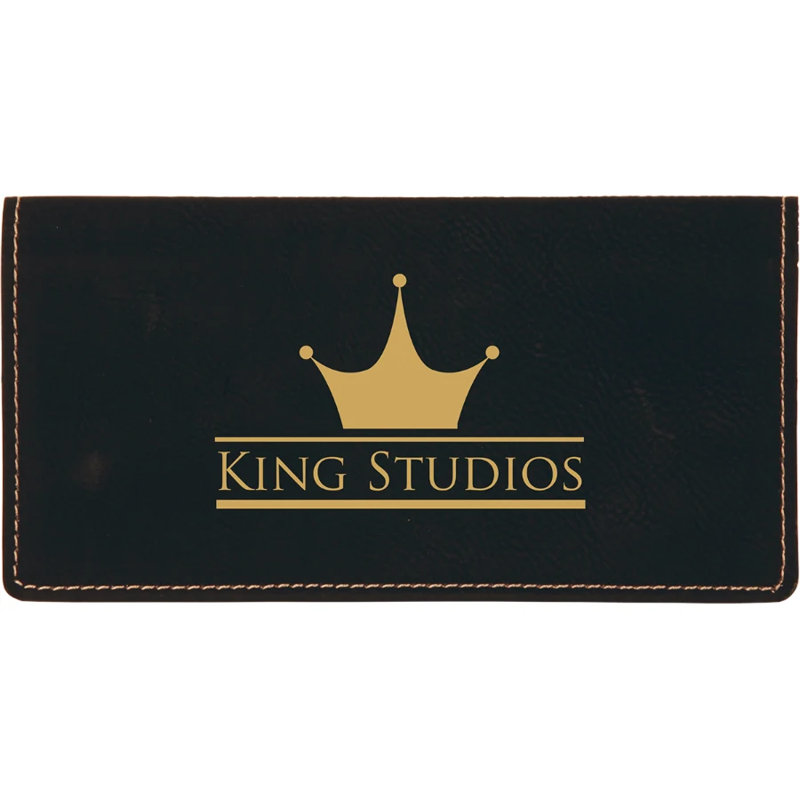 6 3/4" x 3 1/2" Black/Gold Leatherette Checkbook Cover 1
