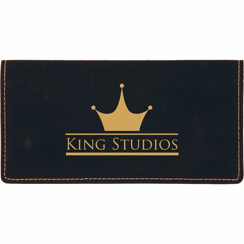 6 3/4" x 3 1/2" Black/Gold Leatherette Checkbook Cover