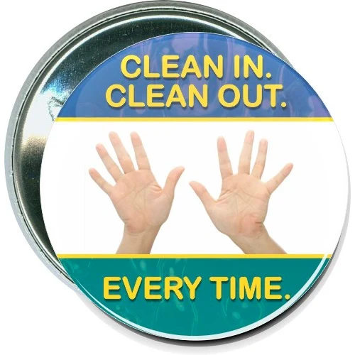 Clean in Clean out Every time, Business Button 1