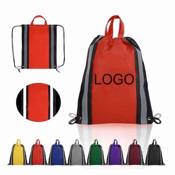 210D Reflective Stripes Drawstring Backpack