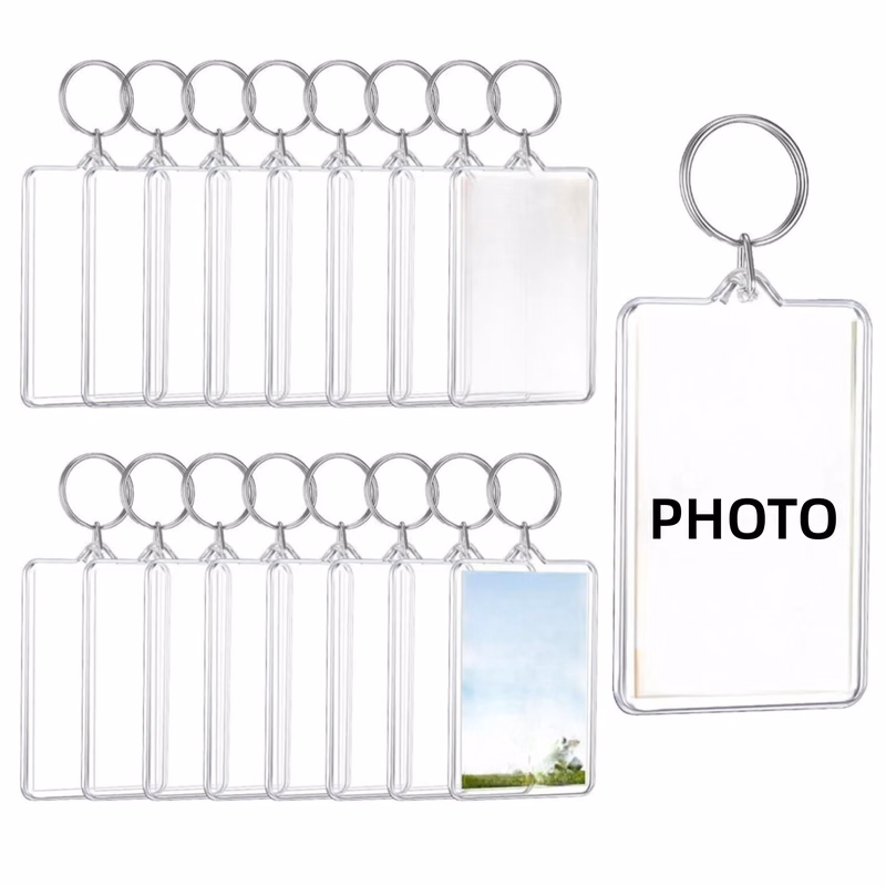 3" x 2.2" plastic photo frame key chain with metal hoop