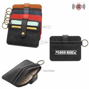 RFID Blocking PU Leather Card Holder Wallet with Keychain