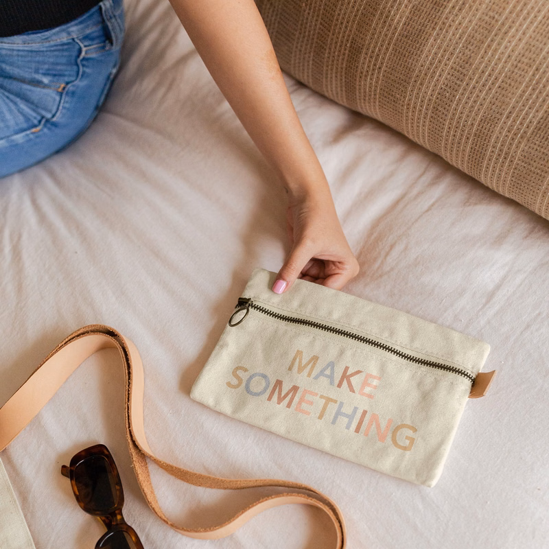 ZIP FRONT POUCHES - HEAVYWEIGHT CANVAS WITH LEATHER - SMALL