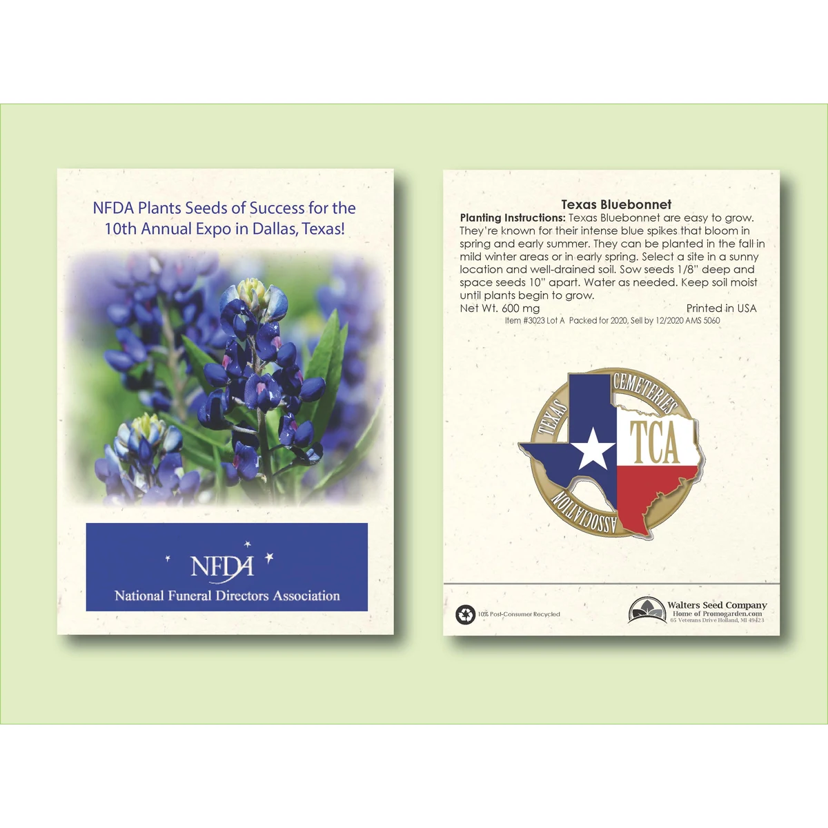 Texas Bluebonnet Seed Packet - Size 3.25" x 4.5" 1