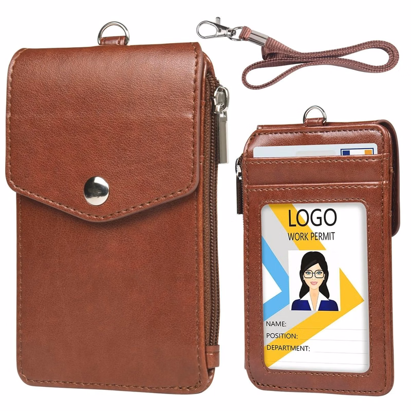 PU Leather ID Holder with  Lanyard