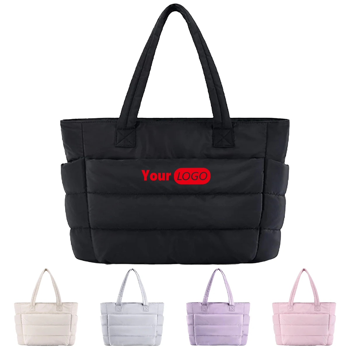 Polyester Stylish Quilted Tote Bag With Custom Logo, custom tote bag with logo imprint 1