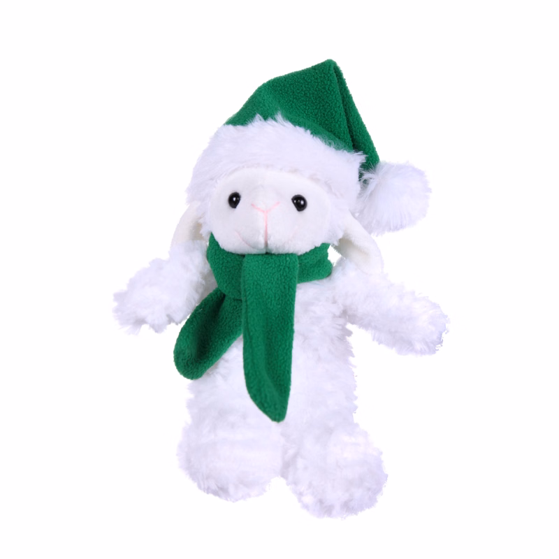 Soft Plush Stuffed Sheep with Christmas Hat and Scarf