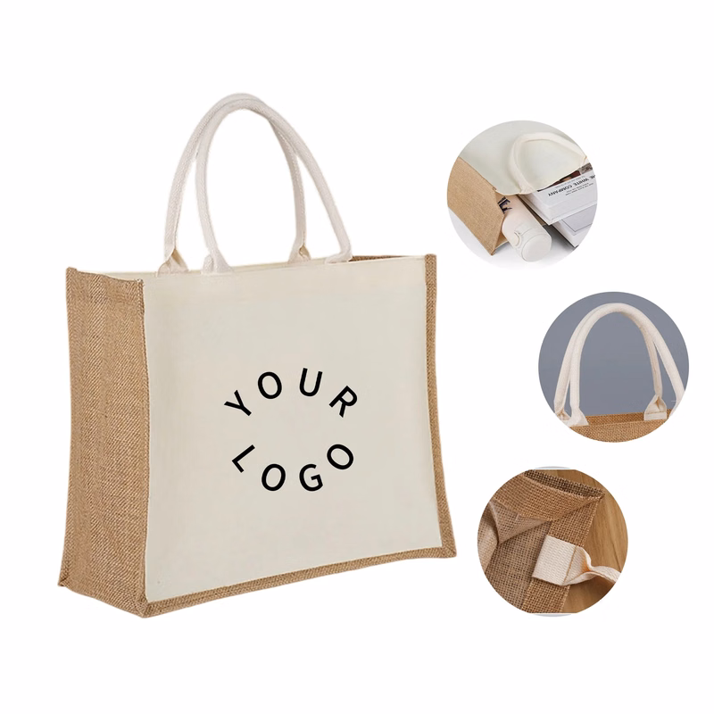 Eco-Friendly Jute Tote Bag with Canvas Panel for Custom Prin
