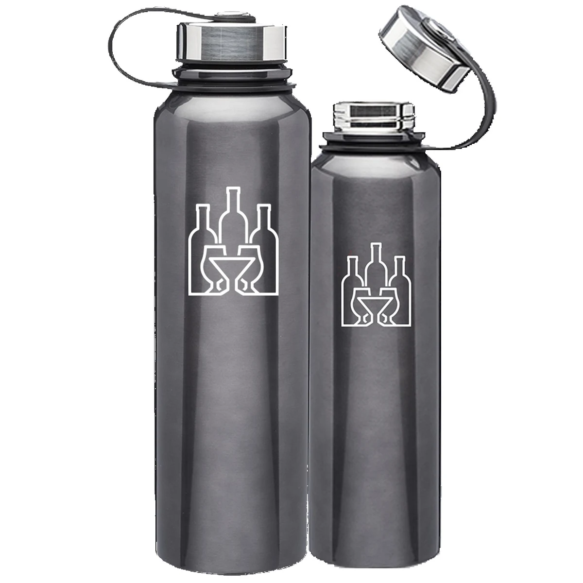 Stainless Steel Water Bottle - Plastic Strap-attached Cap, 51 oz. 1