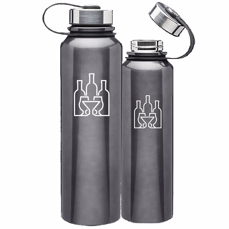 Stainless Steel Water Bottle - Plastic Strap-attached Cap, 51 oz.