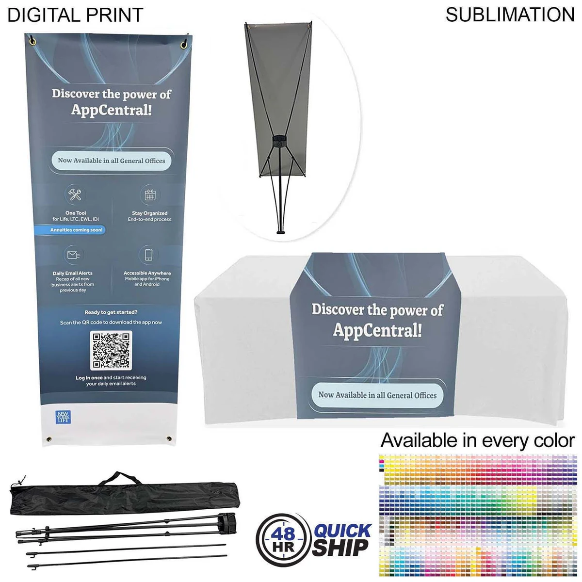 48Hr Quick Ship - Tradeshow Package, Tripod Banner with Graphic DP651 + Sublimated Tablerunner SU520 1