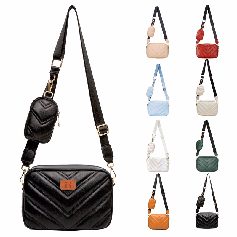 Quilted PU Leather Crossbody Bag for Women with Coin Pouch