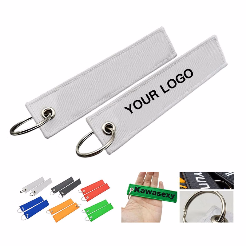 Woven Polyester Keychain Tag with Metal Ring