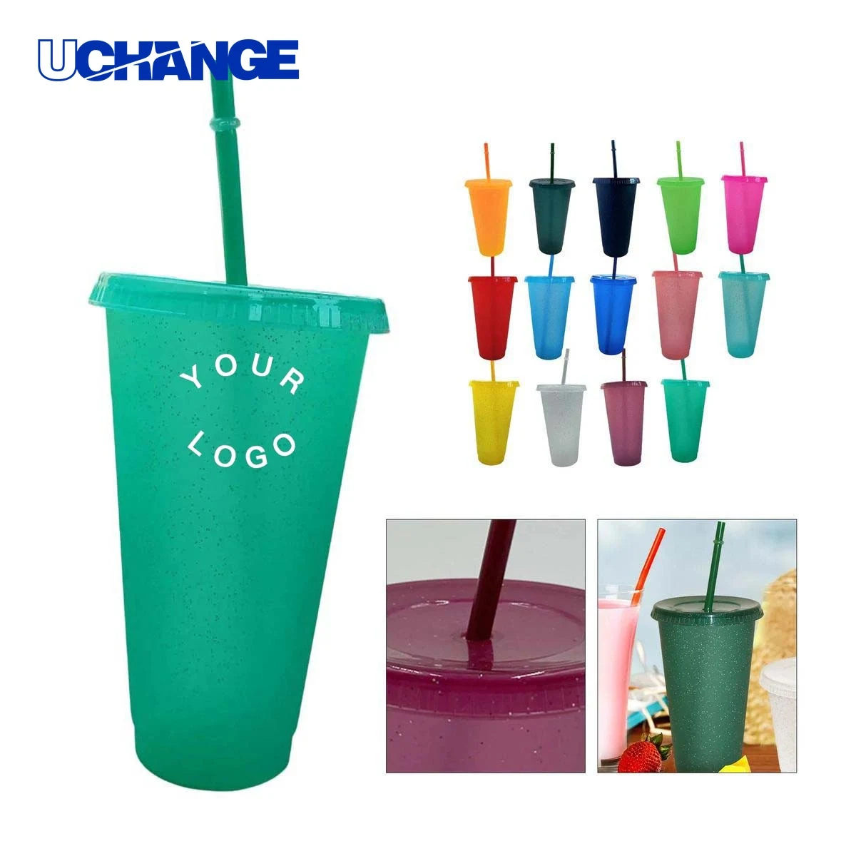 Plastic Sparkle Straw Cup for Summer Drinks 1