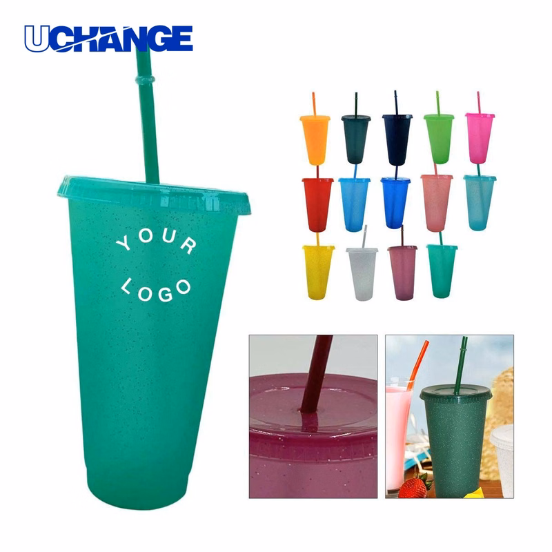 Plastic Sparkle Straw Cup for Summer Drinks
