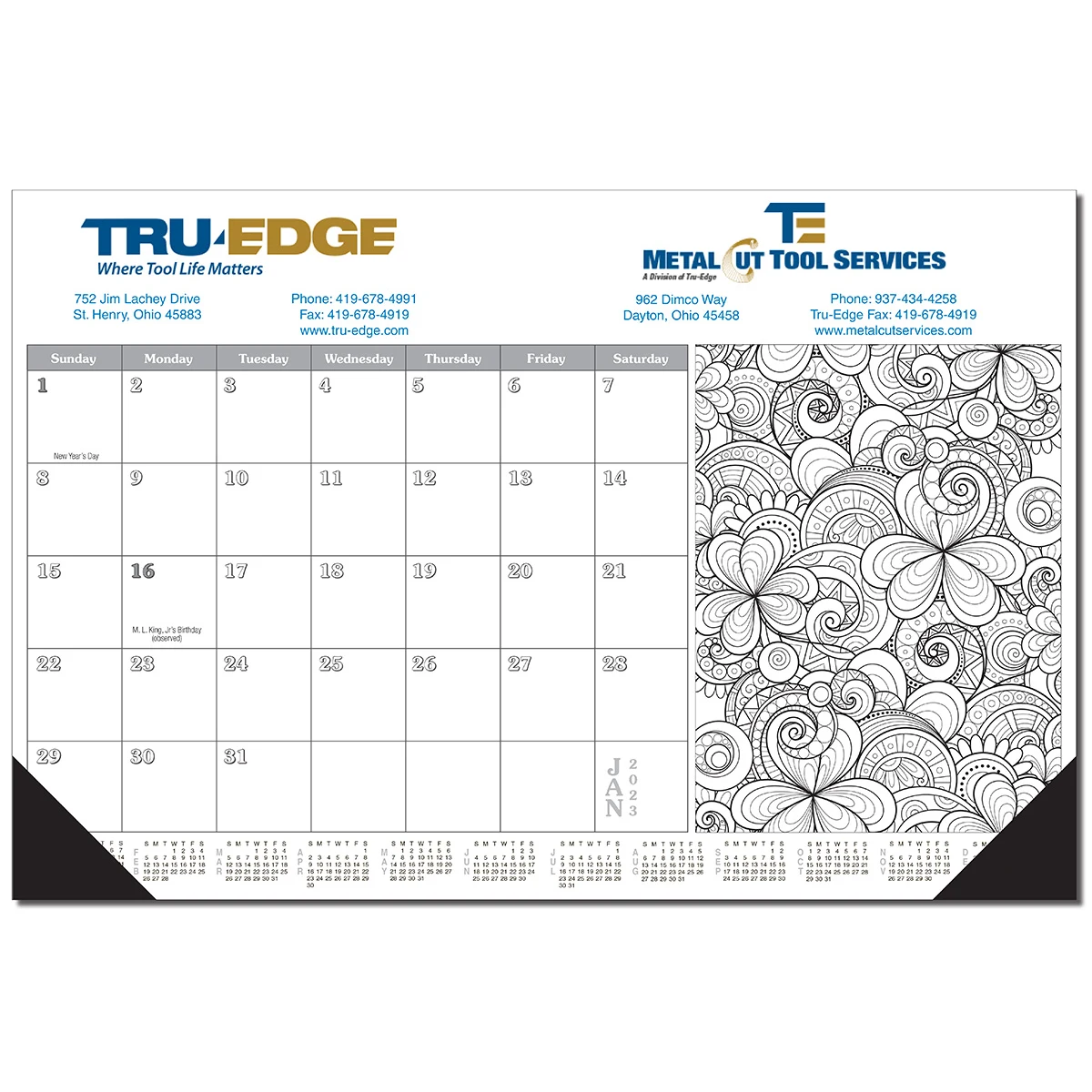 Adult Coloring Book 12 Sheet Desk Calendar 1