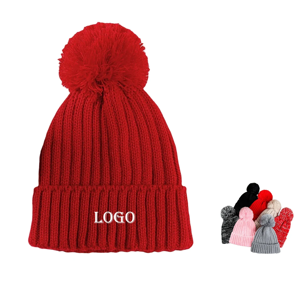 Children's Cuffed Knit Beanie W/Pom 1