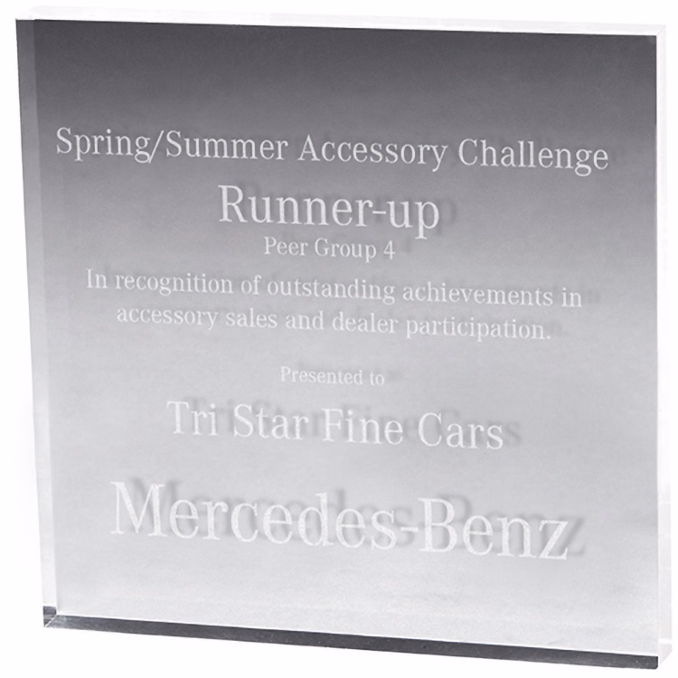 Clear Square Paper Weight (4"x 4"x 3/8") Laser Engraved
