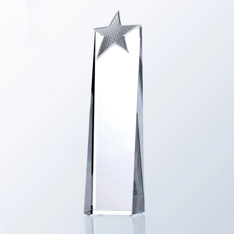Crystal Trophy Wedge with Silver Studded Star - Medium 1