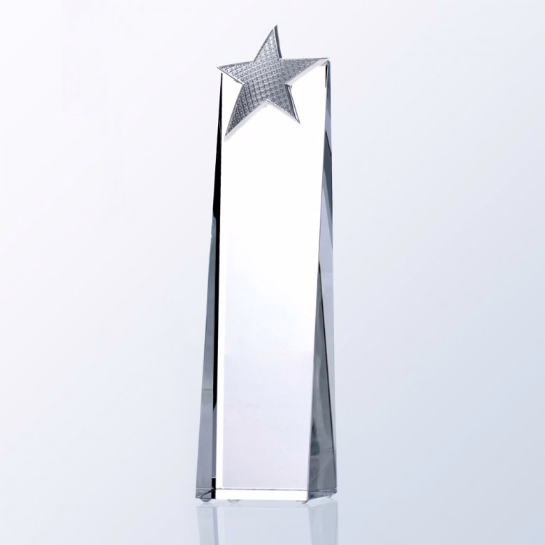 Crystal Trophy Wedge with Silver Studded Star - Medium