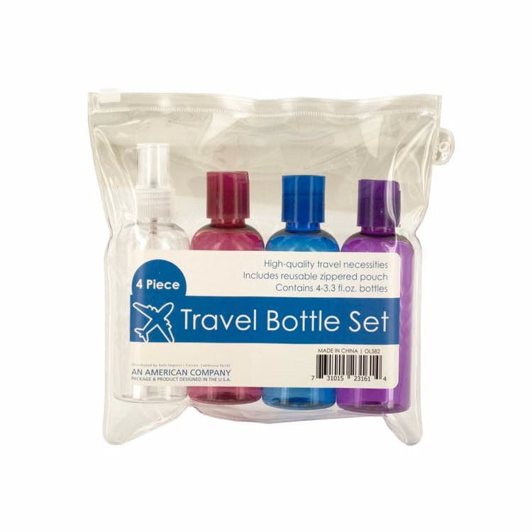 Travel Bottle Sets - Zippered Pouch 4 Pack 3.3 oz