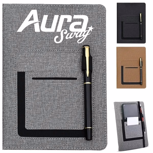 Custom Premium PU Leather Executive Notebook with Card Slots & Pen — Professional
