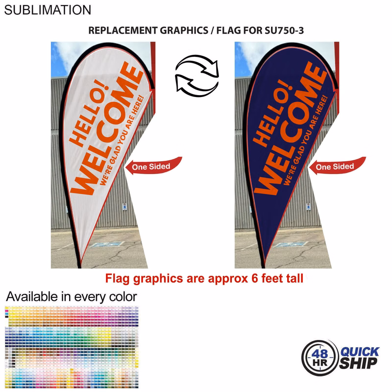 48 Hr Quick Ship - Replacement Flag for 9' Small Tear Drop Flag Kit, Full Color Graphics One Side