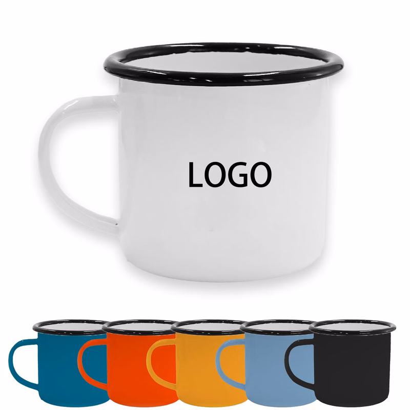 12oz Custom Ceramic Mug ?C Steel Rim Camping Style