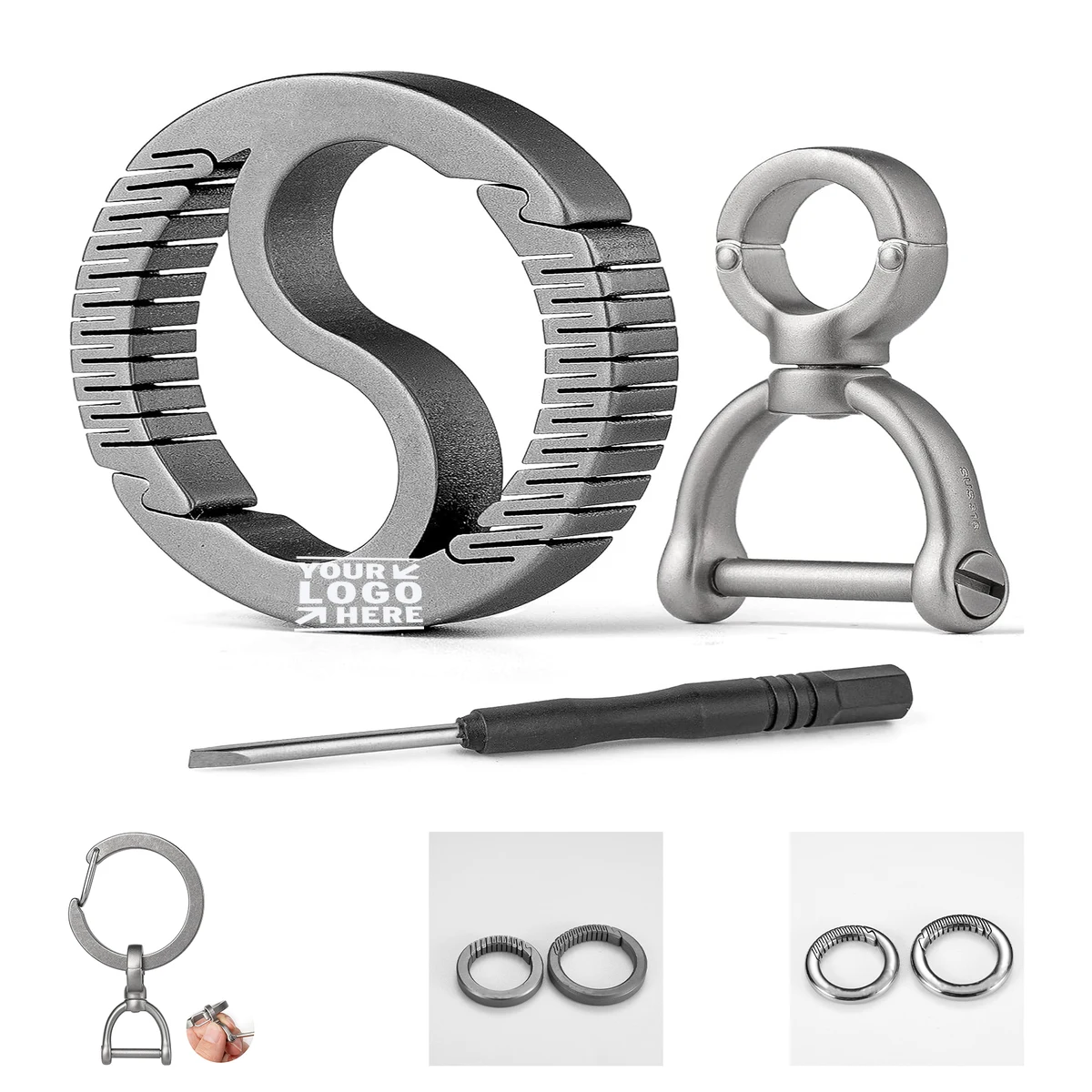 Titanium Small Carabiner Clip With Rotational D Shape Key Ring Quick Release Keychain 1