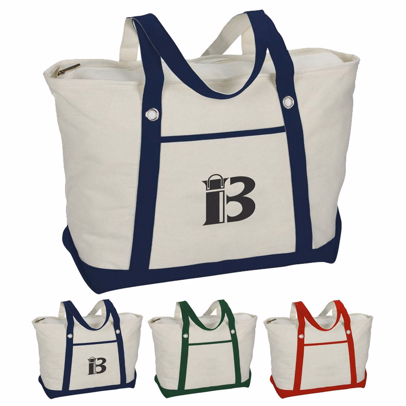 Woman's Shoulder Canvas Tote Bag W/ Zipper
