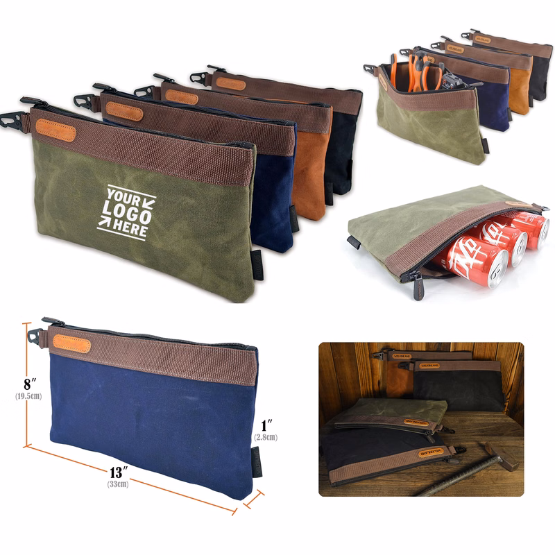 Heavy-Duty 12" Waxed Zipper Tool Pouch Canvas Socket Bag