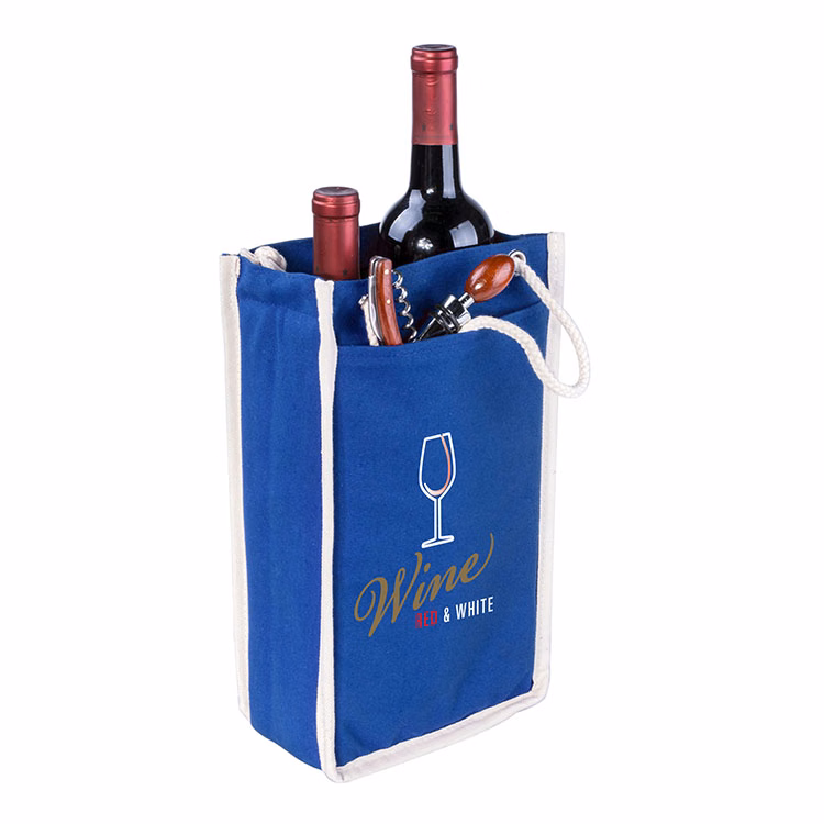 12 oz. Canvas Double Wine Bottle Gift Tote-Close Out