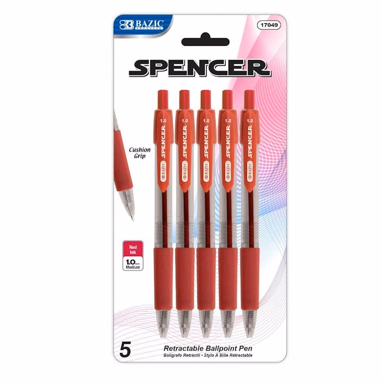 Retractable Pens - Red 5- Pack